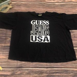 Vtg 93’ Guess Jeans “USA” graphic crop top tee -L-